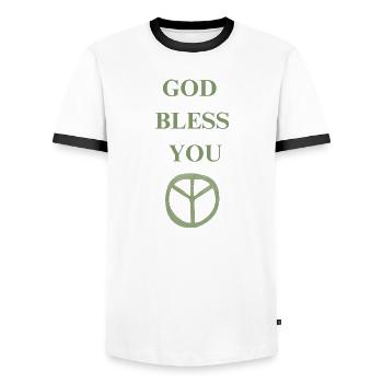 GOD BLESS YOU - Männer Kontrast-T-Shirt - Weiß/Schwarz - Vorne - AI Model Female 172 light (172cm) & AI Model Male 178 dark (178cm)