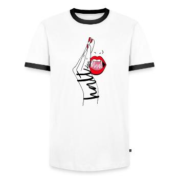 Shut up - Men's Ringer Shirt - white/black - Front - AI Model Female 172 light (172cm) & AI Model Male 178 dark (178cm)