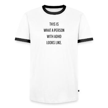 This Is What ADHD Looks Like - Männer Kontrast-T-Shirt - Weiß/Schwarz - Vorne - AI Model Female 172 light (172cm) & AI Model Male 178 dark (178cm)