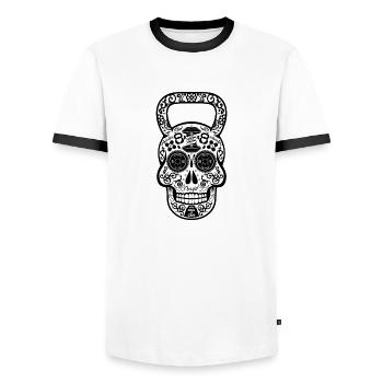 Kettlebell FItness skull Barbell weightlift Shirt - Männer Kontrast-T-Shirt - Weiß/Schwarz - Vorne - AI Model Female 172 light (172cm) & AI Model Male 178 dark (178cm)