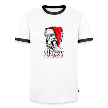 Santa YORKSHIRE TERRIER Joyeux Noël Wilsigns - T-shirt contrasté Homme - blanc/noir - Devant - AI Model Female 172 light (172cm) & AI Model Male 178 dark (178cm)