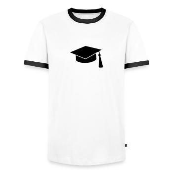 Abschluß Mütze - Doktor Hut - Männer Kontrast-T-Shirt - Weiß/Schwarz - Vorne - AI Model Female 172 light (172cm) & AI Model Male 178 dark (178cm)