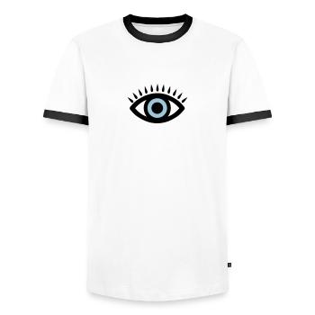oeil yeux icone vigilant surveille 2002 - T-shirt contrasté Homme - blanc/noir - Devant - AI Model Female 172 light (172cm) & AI Model Male 178 dark (178cm)