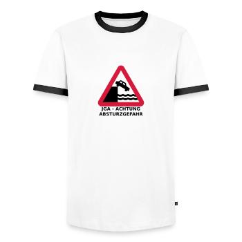 Junggesellenabschied - Absturzgefahr durch Alkohol - Männer Kontrast-T-Shirt - Weiß/Schwarz - Vorne - AI Model Female 172 light (172cm) & AI Model Male 178 dark (178cm)