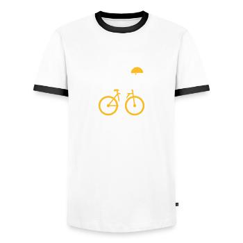 A Racing Cyclist On His Bike - Men's Ringer Shirt - white/black - Front - AI Model Female 172 light (172cm) & AI Model Male 178 dark (178cm)