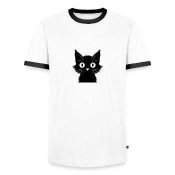 Nosy Cat - Men's Ringer Shirt - white/black - Front - AI Model Female 172 light (172cm) & AI Model Male 178 dark (178cm)
