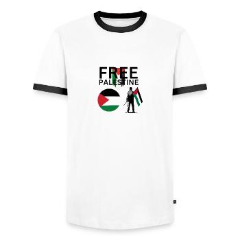 Free Palestine - Men's Ringer Shirt - white/black - Front - AI Model Female 172 light (172cm) & AI Model Male 178 dark (178cm)
