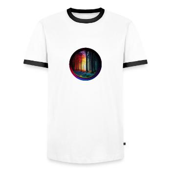 Blick in Wald bunt colorfull freigestellt - Männer Kontrast-T-Shirt - Weiß/Schwarz - Vorne - AI Model Female 172 light (172cm) & AI Model Male 178 dark (178cm)