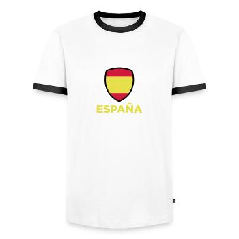 Drapeau national d'Espagne - T-shirt contrasté Homme - blanc/noir - Devant - AI Model Female 172 light (172cm) & AI Model Male 178 dark (178cm)