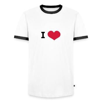 I Love ... (insert own text) - Men's Ringer Shirt - white/black - Front - AI Model Female 172 light (172cm) & AI Model Male 178 dark (178cm)