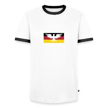 Flagge Deutschland mit Adler - Männer Kontrast-T-Shirt - Weiß/Schwarz - Vorne - AI Model Female 172 light (172cm) & AI Model Male 178 dark (178cm)