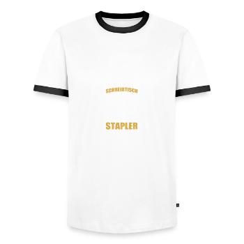 Behalt deine Krawatte Staplerfahrer Gabelstapler - Männer Kontrast-T-Shirt - Weiß/Schwarz - Vorne - AI Model Female 172 light (172cm) & AI Model Male 178 dark (178cm)