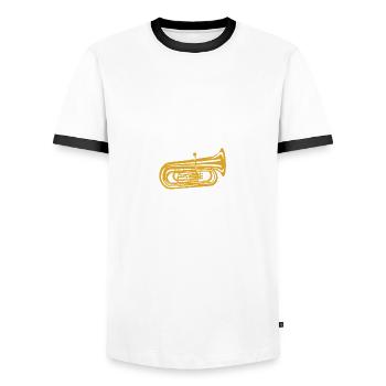 Leiser spielen Tuba Blasmusik Tubist Tubaspieler - Männer Kontrast-T-Shirt - Weiß/Schwarz - Vorne - AI Model Female 172 light (172cm) & AI Model Male 178 dark (178cm)