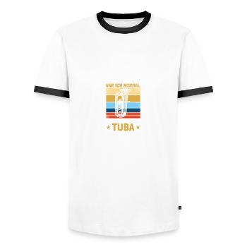 Jetzt spiele ich Tuba Blasmusik Tubist Tubaspieler - Männer Kontrast-T-Shirt - Weiß/Schwarz - Vorne - AI Model Female 172 light (172cm) & AI Model Male 178 dark (178cm)