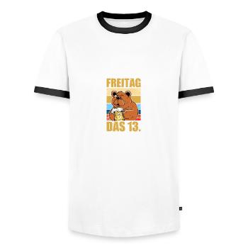 Freitag das 13. Biertrinker Bierliebhaber Bier - Männer Kontrast-T-Shirt - Weiß/Schwarz - Vorne - AI Model Female 172 light (172cm) & AI Model Male 178 dark (178cm)