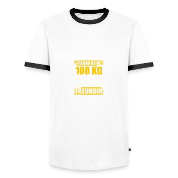Your Friend: Bodybuilding, Bodybuilder, Weight Training - Men's Ringer Shirt - white/black - Front - AI Model Female 172 light (172cm) & AI Model Male 178 dark (178cm)