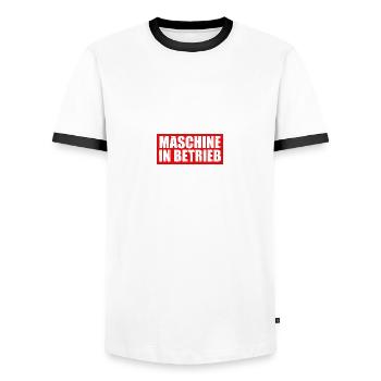 Machine Bodybuilding Bodybuilder Gym Weight Training - Men's Ringer Shirt - white/black - Front - AI Model Female 172 light (172cm) & AI Model Male 178 dark (178cm)