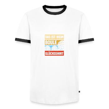 Pétanque Boule GLücksshirt Boule Joueur de Boule - T-shirt contrasté Homme - blanc/noir - Devant - AI Model Female 172 light (172cm) & AI Model Male 178 dark (178cm)