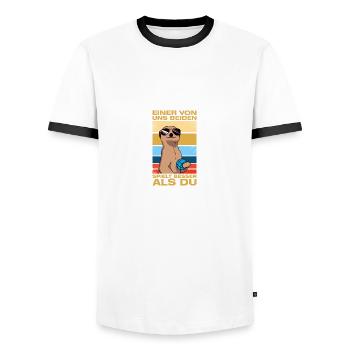 One of us petanque boules boules player - Men's Ringer Shirt - white/black - Front - AI Model Female 172 light (172cm) & AI Model Male 178 dark (178cm)