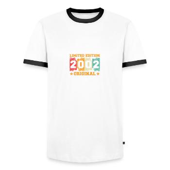 22nd Birthday Born 2002 Birthday Gift - Men's Ringer Shirt - white/black - Front - AI Model Female 172 light (172cm) & AI Model Male 178 dark (178cm)