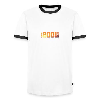 23rd Birthday Born 2001 Birthday Gift - Men's Ringer Shirt - white/black - Front - AI Model Female 172 light (172cm) & AI Model Male 178 dark (178cm)