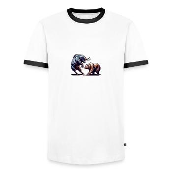 Trader boursier haussier et baissier - T-shirt contrasté Homme - blanc/noir - Devant - AI Model Female 172 light (172cm) & AI Model Male 178 dark (178cm)