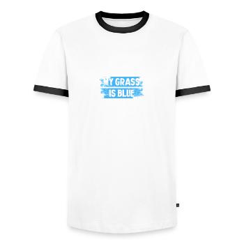 My grass is blue Country Bluegrass Banjo Player - Men's Ringer Shirt - white/black - Front - AI Model Female 172 light (172cm) & AI Model Male 178 dark (178cm)
