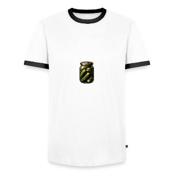 I'm Here: Funny Cucumber Pickle Cucumber Lover - Men's Ringer Shirt - white/black - Front - AI Model Female 172 light (172cm) & AI Model Male 178 dark (178cm)