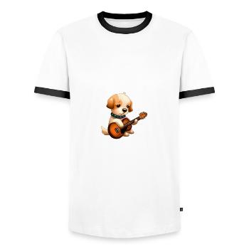 Chien avec guitare - T-shirt contrasté Homme - blanc/noir - Devant - AI Model Female 172 light (172cm) & AI Model Male 178 dark (178cm)
