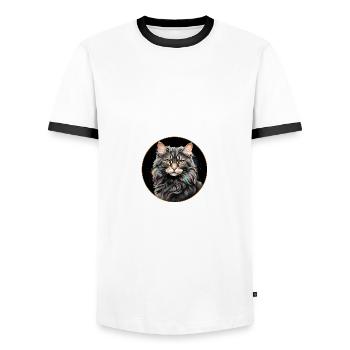 Portrait de chat américain à poil long - T-shirt contrasté Homme - blanc/noir - Devant - AI Model Female 172 light (172cm) & AI Model Male 178 dark (178cm)