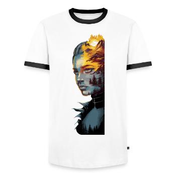 Hiking girl - wandern Frau Mädchen - Männer Kontrast-T-Shirt - Weiß/Schwarz - Vorne - AI Model Female 172 light (172cm) & AI Model Male 178 dark (178cm)