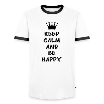 Keep calm and be happy - Men's Ringer Shirt - white/black - Front - AI Model Female 172 light (172cm) & AI Model Male 178 dark (178cm)