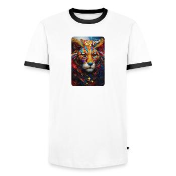 Lion Pop Art - T-shirt contrasté Homme - blanc/noir - Devant - AI Model Female 172 light (172cm) & AI Model Male 178 dark (178cm)