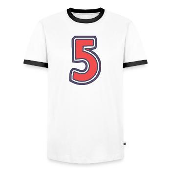 5. 5 YEARS. 5th ANNIVERSARY. 5 YEAR ANNIVERSARY - Men's Ringer Shirt - white/black - Front - AI Model Female 172 light (172cm) & AI Model Male 178 dark (178cm)