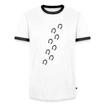 pferde_hufe_pfote__f1 - Männer Kontrast-T-Shirt - Weiß/Schwarz - Vorne - AI Model Female 172 light (172cm) & AI Model Male 178 dark (178cm)