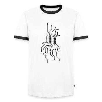 design cool cpu wire wire cabling comput - Men's Ringer Shirt - white/black - Front - AI Model Female 172 light (172cm) & AI Model Male 178 dark (178cm)