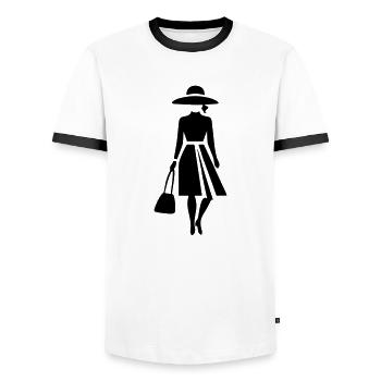 Un style de femme chic - T-shirt contrasté Homme - blanc/noir - Devant - AI Model Female 172 light (172cm) & AI Model Male 178 dark (178cm)