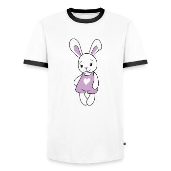 Cute cartoonish rabbit - Men's Ringer Shirt - white/black - Front - AI Model Female 172 light (172cm) & AI Model Male 178 dark (178cm)