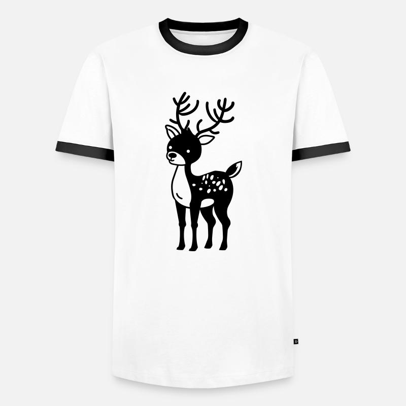 Hirsch - Männer Kontrast-T-Shirt - Weiß/Schwarz