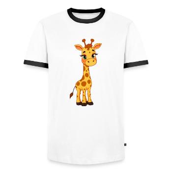Giraffe: Yellow & Black Spots, Green Eyes - Men's Ringer Shirt - white/black - Front - AI Model Female 172 light (172cm) & AI Model Male 178 dark (178cm)