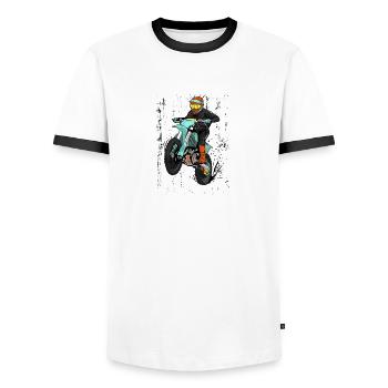 motocross - Men's Ringer Shirt - white/black - Front - AI Model Female 172 light (172cm) & AI Model Male 178 dark (178cm)