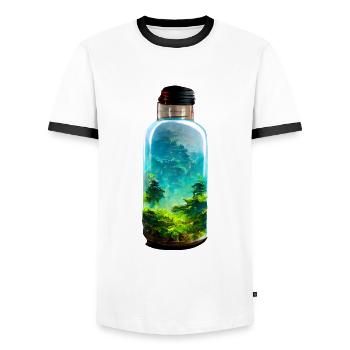 Bouteille avec une forêt - T-shirt contrasté Homme - blanc/noir - Devant - AI Model Female 172 light (172cm) & AI Model Male 178 dark (178cm)