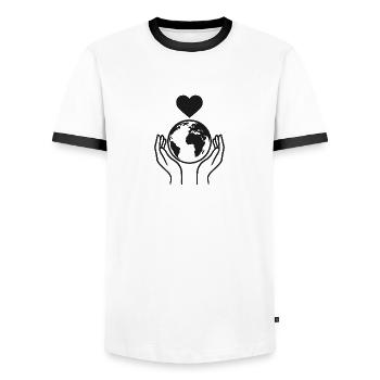 Beschützer der Erde – Herz für unseren Planeten - Männer Kontrast-T-Shirt - Weiß/Schwarz - Vorne - AI Model Female 172 light (172cm) & AI Model Male 178 dark (178cm)