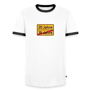 20. Geburtstag - Männer Kontrast-T-Shirt - Weiß/Schwarz - Vorne - AI Model Female 172 light (172cm) & AI Model Male 178 dark (178cm)