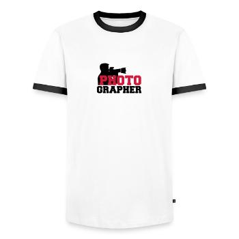 Photographe Logo Cool du texte - T-shirt contrasté Homme - blanc/noir - Devant - AI Model Female 172 light (172cm) & AI Model Male 178 dark (178cm)