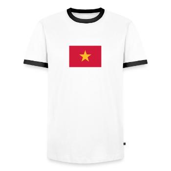 Nationalflagge von Vietnam - Männer Kontrast-T-Shirt - Weiß/Schwarz - Vorne - AI Model Female 172 light (172cm) & AI Model Male 178 dark (178cm)