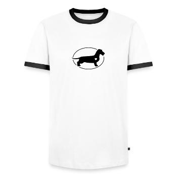 Rauhaardackel | Rauhaarteckel - Männer Kontrast-T-Shirt - Weiß/Schwarz - Vorne - AI Model Female 172 light (172cm) & AI Model Male 178 dark (178cm)