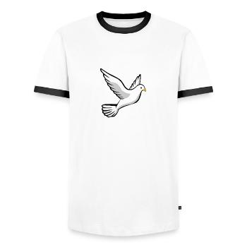 dove93 - Men's Ringer Shirt - white/black - Front - AI Model Female 172 light (172cm) & AI Model Male 178 dark (178cm)