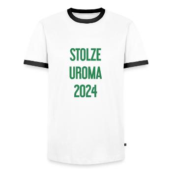 Fière arrière-grand-mère 2024 - T-shirt contrasté Homme - blanc/noir - Devant - AI Model Female 172 light (172cm) & AI Model Male 178 dark (178cm)