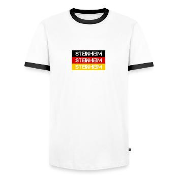 STADT STEINHEIM, DEUTSCHLAND - Männer Kontrast-T-Shirt - Weiß/Schwarz - Vorne - AI Model Female 172 light (172cm) & AI Model Male 178 dark (178cm)